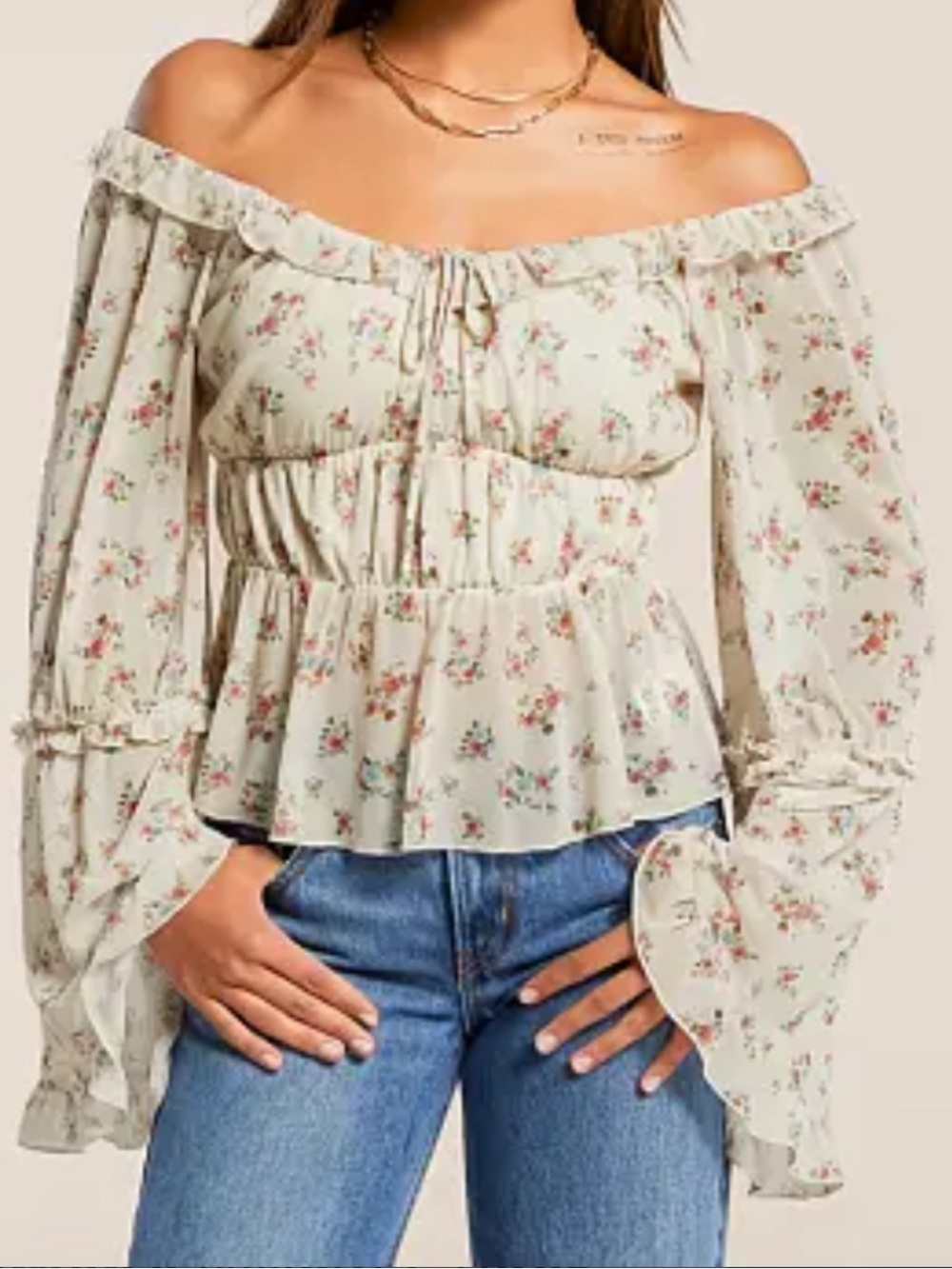 Willow & Root By Buckle Floral Mesh Ruffle Bell Sleeves Boho Fairy Top Large